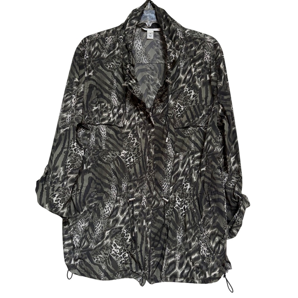 Kenneth Cole Animal Print Safari Jacket Women's Utility Lightweight Zebra Coat M